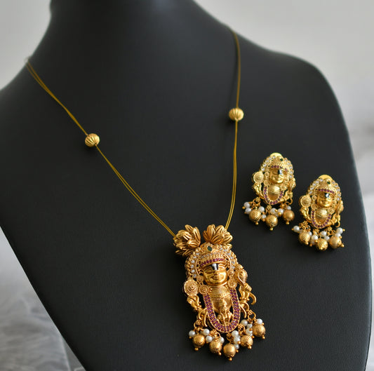 Matte finish ruby-green-white lakshmi -venkateswara invisible necklace set dj-48011