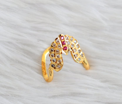 Gold tone pink-white ad south indain vanki finger ring dj-44606