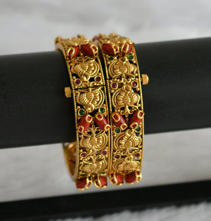 Matte finish kemp-green coral nakshi peacock bangles(2.4) dj-49982