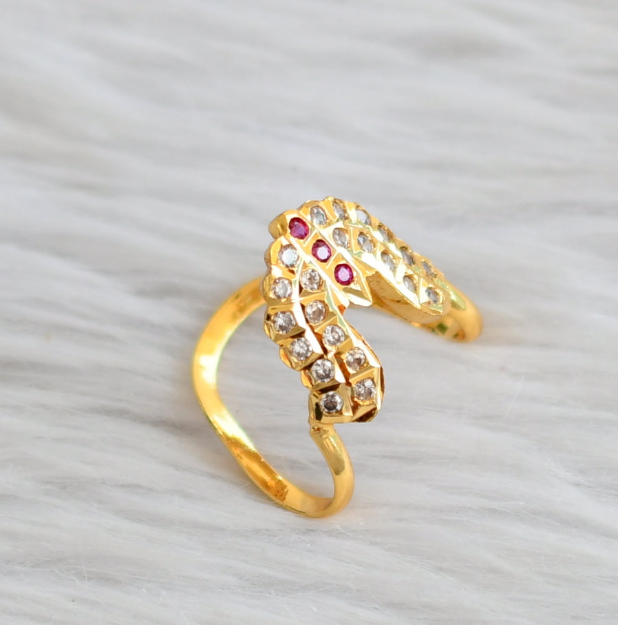Gold tone pink-white ad south indain vanki finger ring dj-44606