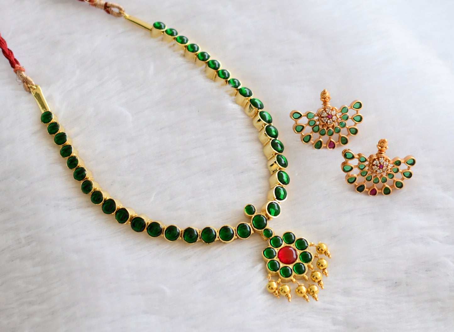Gold tone semi precious kemp-green necklace set dj-46395