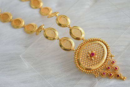 Gold tone Kerala style Ruby flower haar dj-43137