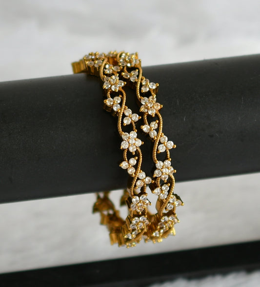 Matte finish cz white flower bangles(2.4) dj-49975