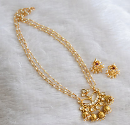 Gold tone pearl white kundan jadau necklace set dj-46397