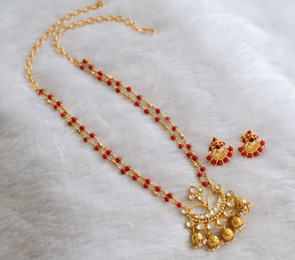 Gold tone coral white kundan jadau necklace set dj-46396