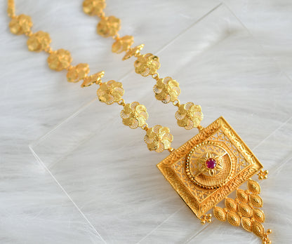 Gold tone Kerala style Ruby flower haar dj-43139