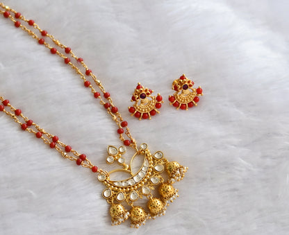 Gold tone coral white kundan jadau necklace set dj-46396