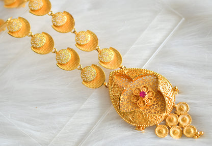 Gold tone Kerala style Ruby flower haar dj-43140