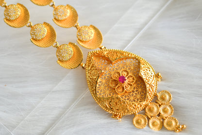 Gold tone Kerala style Ruby flower haar dj-43140