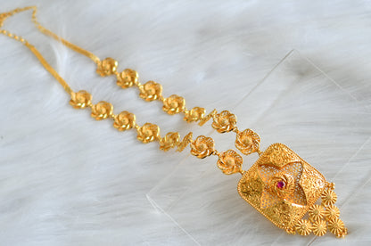 Gold tone Kerala style Ruby flower haar dj-43141