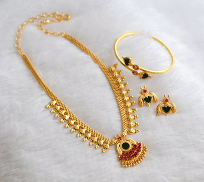 Gold tone kerala style pink-green combo necklace set dj-46404