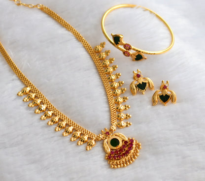 Gold tone kerala style pink-green combo necklace set dj-46404