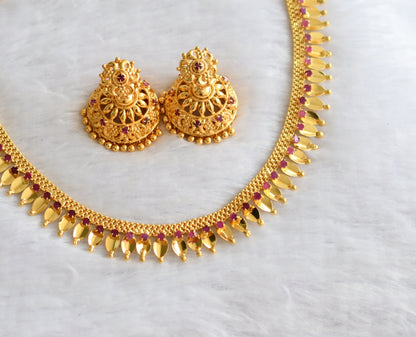 Gold tone kerala style ruby thali kootam necklace set dj-46399