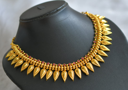 Gold tone pink stone kerala style necklace dj-44597