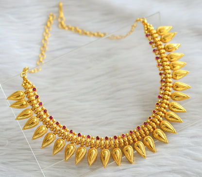 Gold tone pink stone kerala style necklace dj-44597