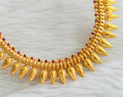 Gold tone pink stone kerala style necklace dj-44597