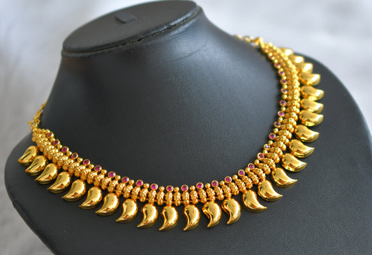 Gold tone pink stone kerala style mango necklace dj-44595