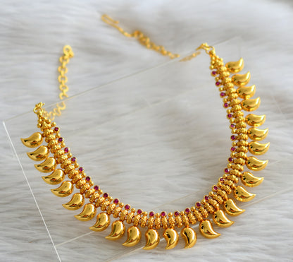 Gold tone pink stone kerala style mango necklace dj-44595