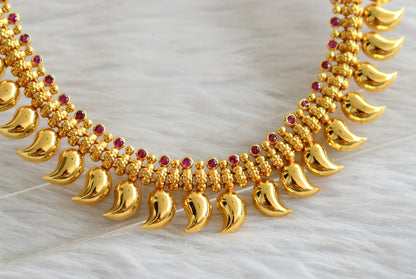 Gold tone pink stone kerala style mango necklace dj-44595