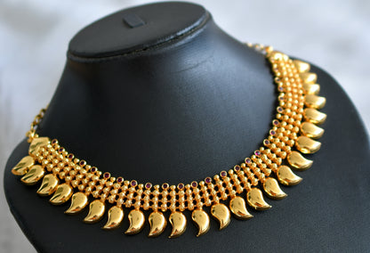 Gold tone pink stone kerala style mango necklace dj-44593