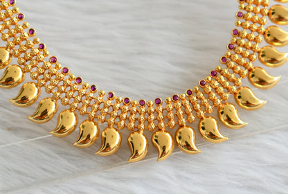 Gold tone pink stone kerala style mango necklace dj-44593