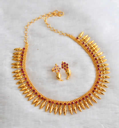 Gold tone kerala style pink mulla mottu necklace set dj-46398