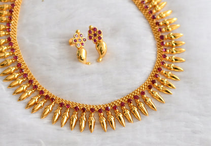 Gold tone kerala style pink mulla mottu necklace set dj-46398