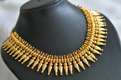 Gold tone pink stone kerala style necklace dj-44600