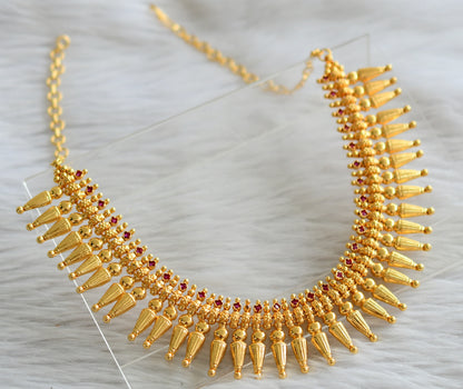 Gold tone pink stone kerala style necklace dj-44600