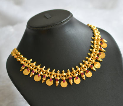 Gold tone pink Lakshmi coin necklace dj-42622
