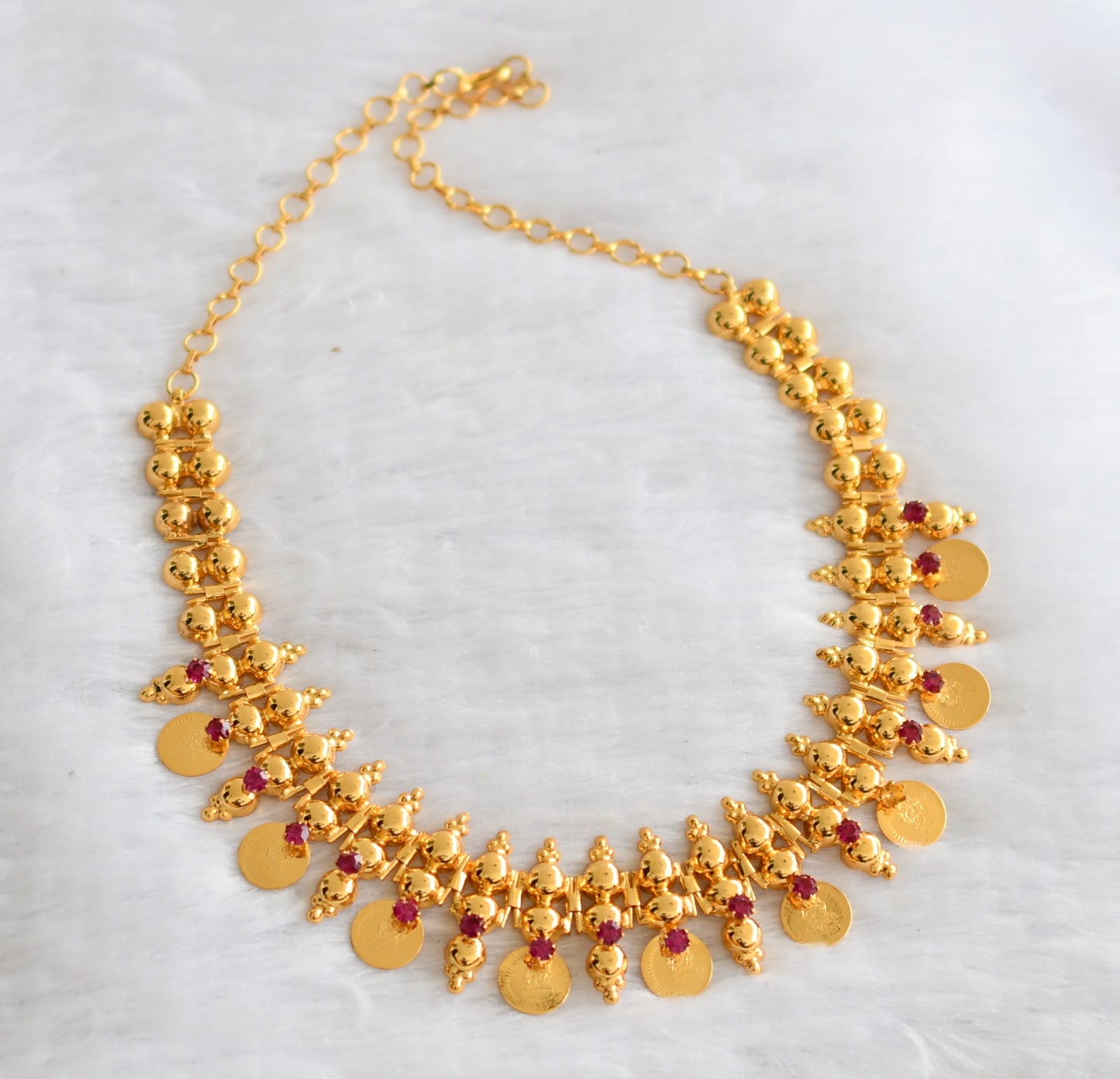 Gold tone pink Lakshmi coin necklace dj-42622