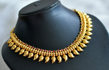 Gold tone pink stone kerala style mango necklace dj-44594