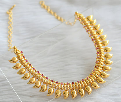 Gold tone pink stone kerala style mango necklace dj-44594