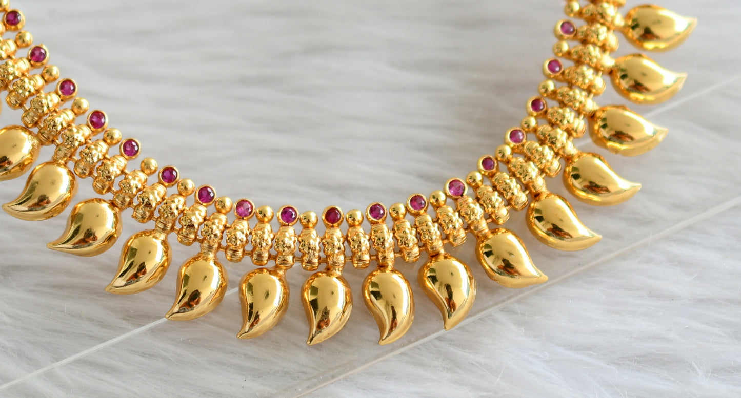 Gold tone pink stone kerala style mango necklace dj-44594