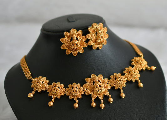 Matte finish lakshmi flower choker necklace set dj-48410