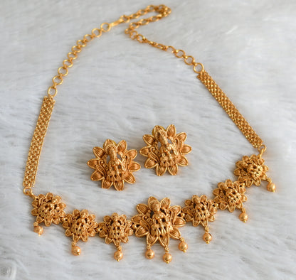 Matte finish lakshmi flower choker necklace set dj-48410