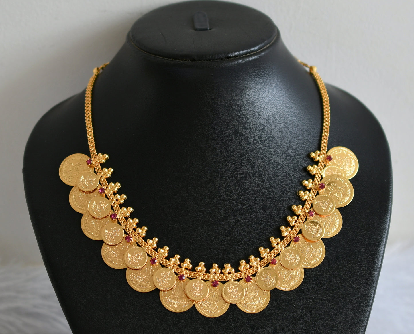 Gold tone pink stone lakshmi coin necklace dj-49923