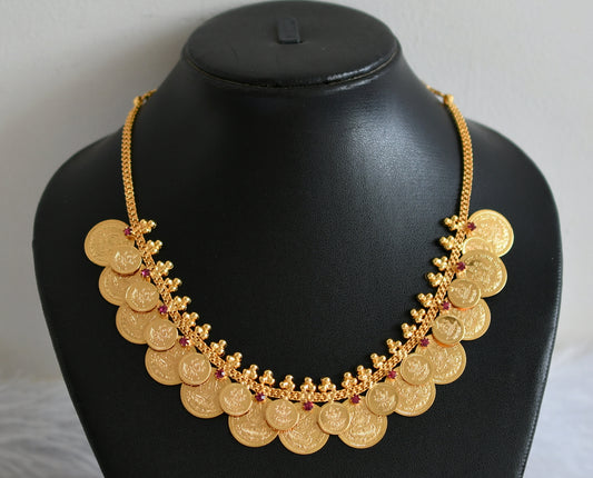 Gold tone pink stone lakshmi coin necklace dj-49923