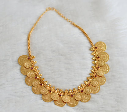 Gold tone pink stone lakshmi coin necklace dj-49923