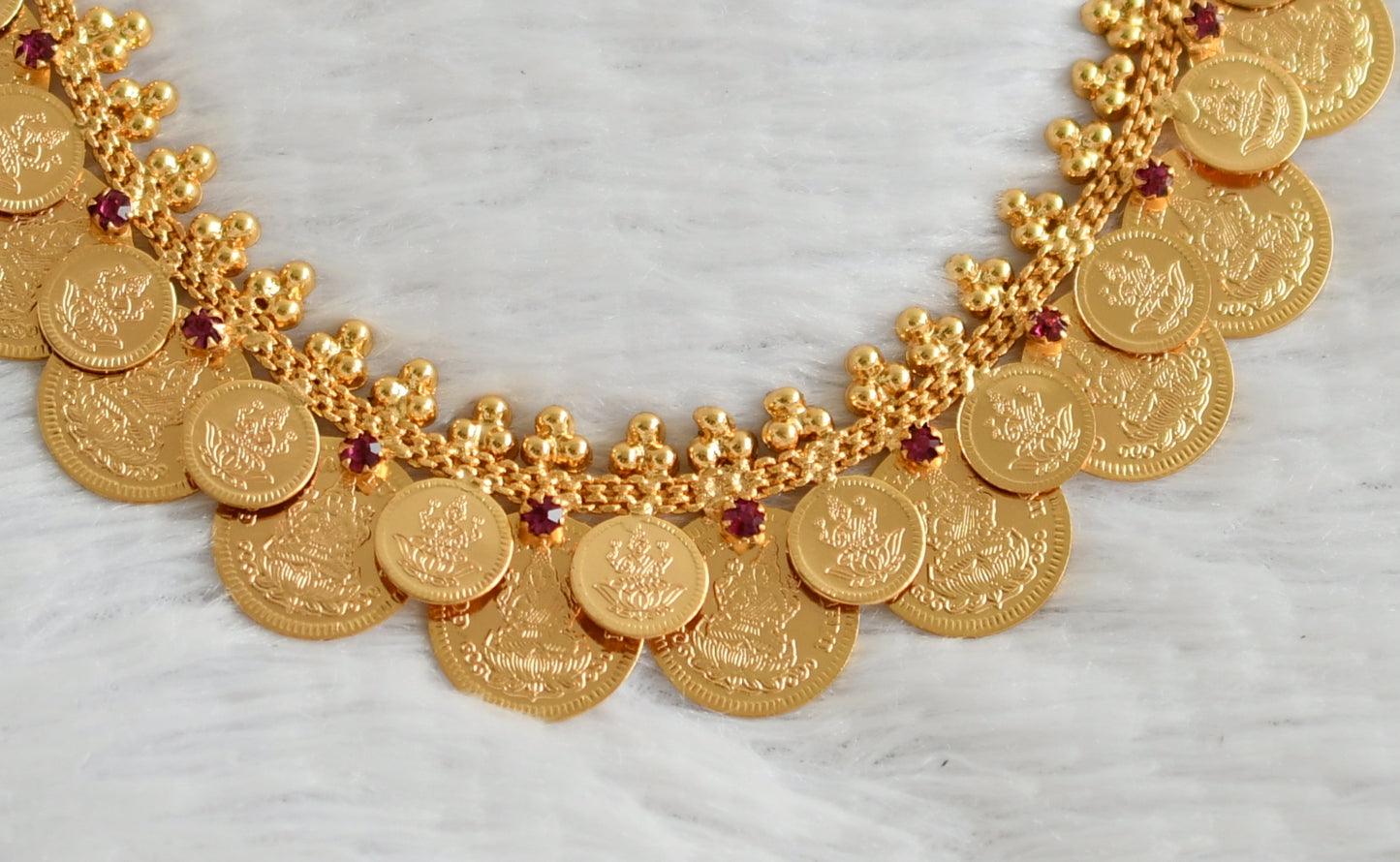 Gold tone pink stone lakshmi coin necklace dj-49923