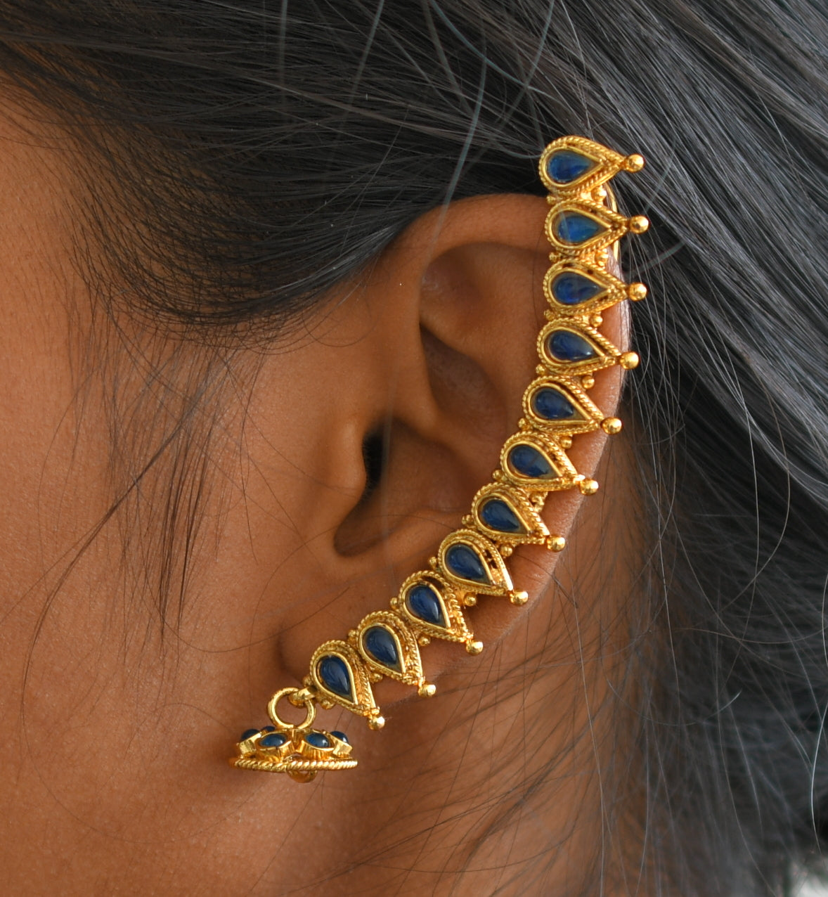 Antique Blue Ear Cuff With Small Jhumkka-dj04068