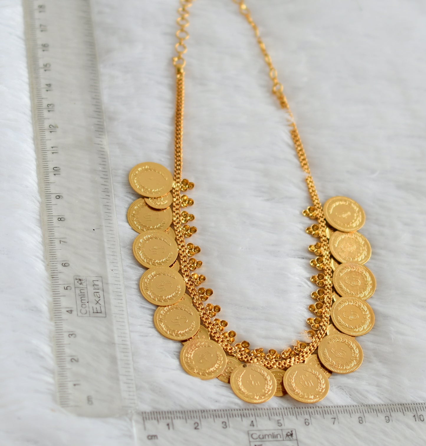 Gold tone pink stone lakshmi coin necklace dj-49923