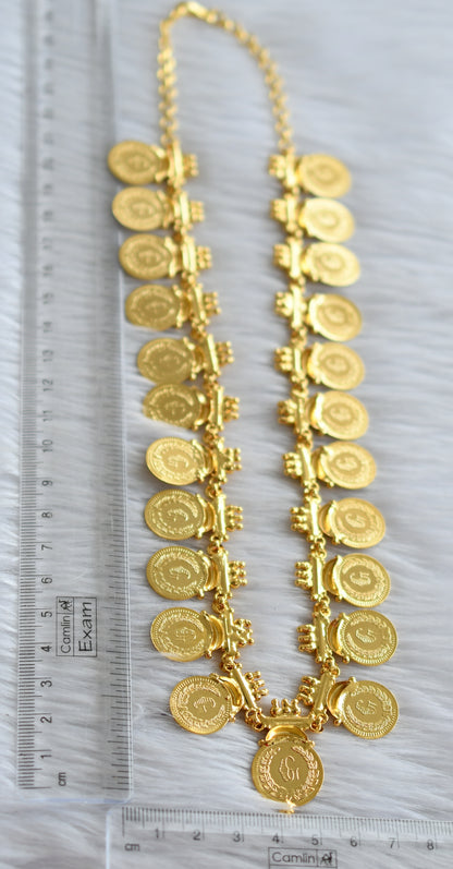 Gold tone pink stone lakshmi coin kerala style short haar dj-44617