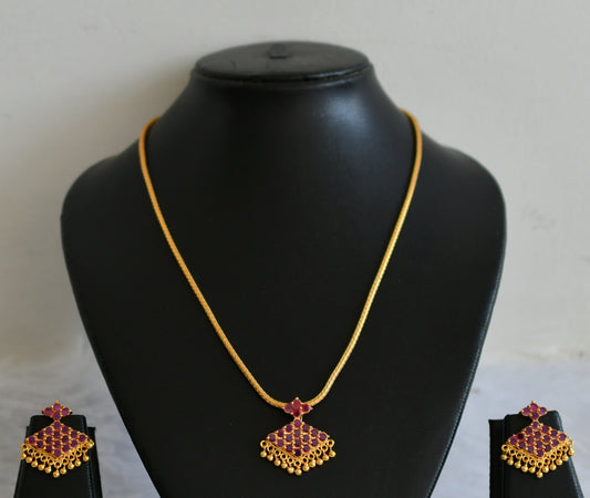 Gold tone kerala style 18 inches chain with ruby pathakkam pendant set dj-44924