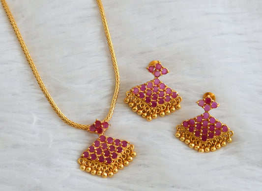 Gold tone kerala style 18 inches chain with ruby pathakkam pendant set dj-44924