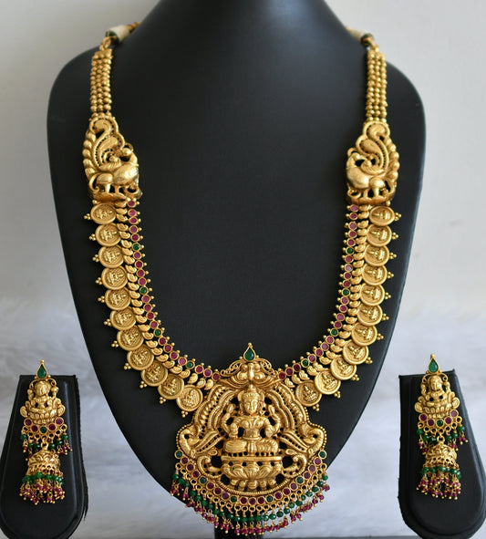 Matte finish ruby-green lakshmi peacock short haar set dj-50025