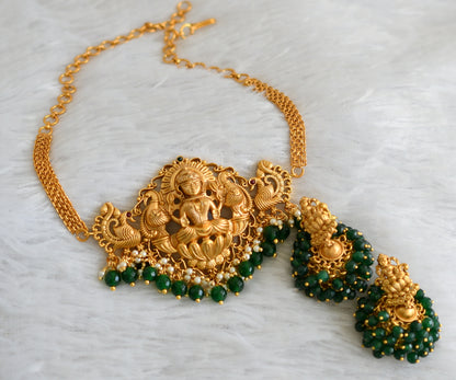 Matte finish pearl-green beaded lakshmi peacock choker necklace set dj-48398