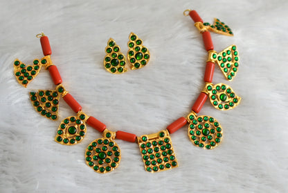 Gold tone coral-green saradu attigai necklace set dj-48412