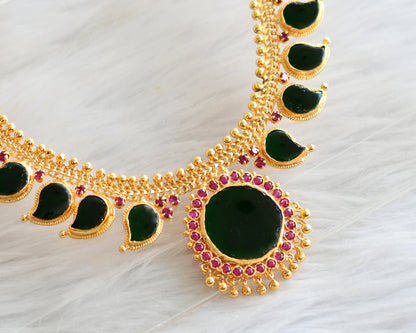 Gold look alike ad pink-green kerala style mango necklace dj-44623