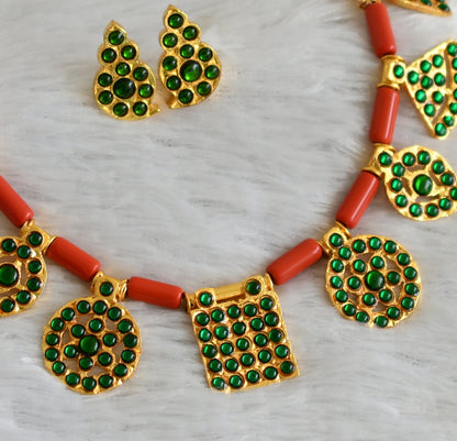 Gold tone coral-green saradu attigai necklace set dj-48412